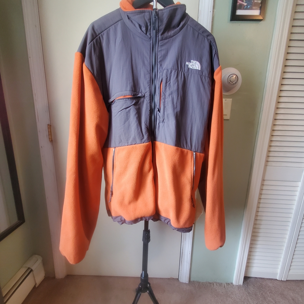 The North Face Orange and Gray Men's Hybrid Fleece Jacket